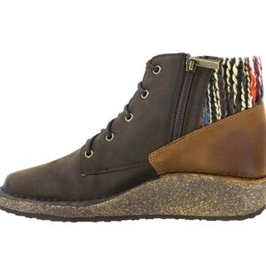 Aetrex Jolie Brown Leather Ankle Boots Colorful Knit Cuff Wedge Shoes 10.5-11